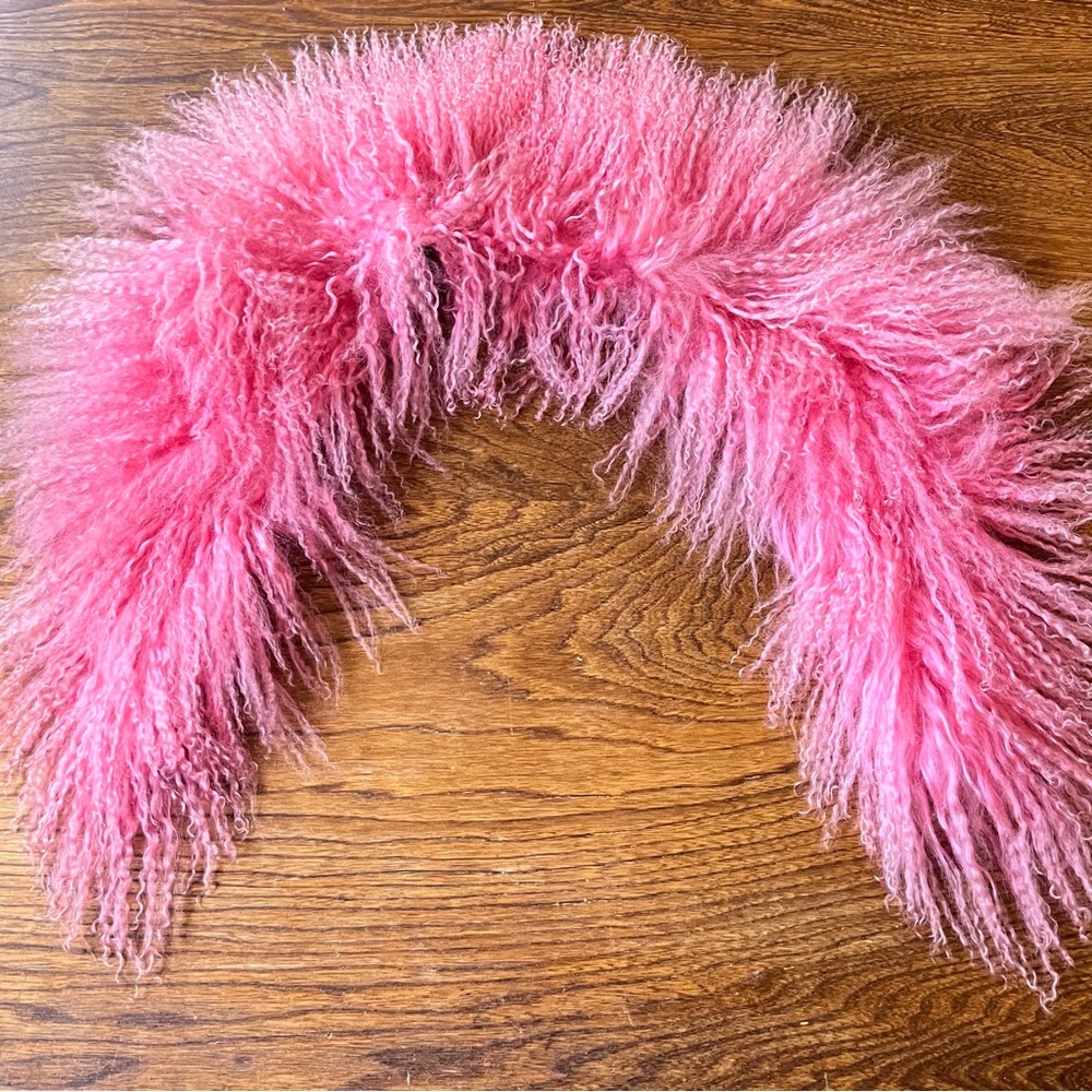 Pink Mongolian Curly Lamb Collar Satin Backing Replacement For Coat or Sweater